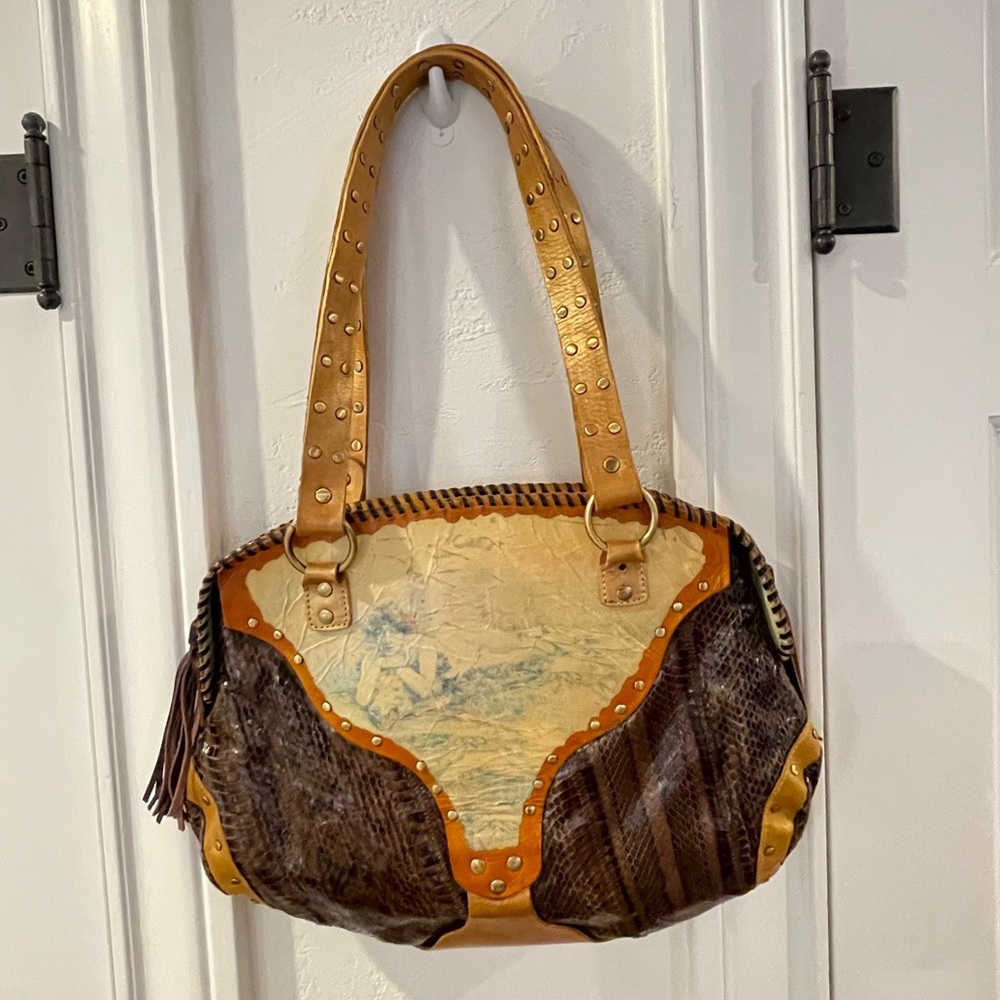 Original Hand painted Art Nouveau Snakeskin Sharif Bag Beautiful 100% Leather
